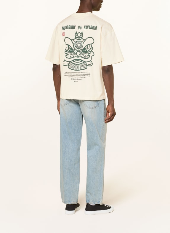 WOODBIRD T-shirt WBBEAM LION ECRU / MØRKEGRØN