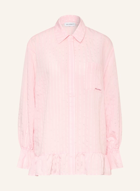 OH APRIL Košilová blůza SELINA s volánky RŮŽOVÁ / BÍLÁ