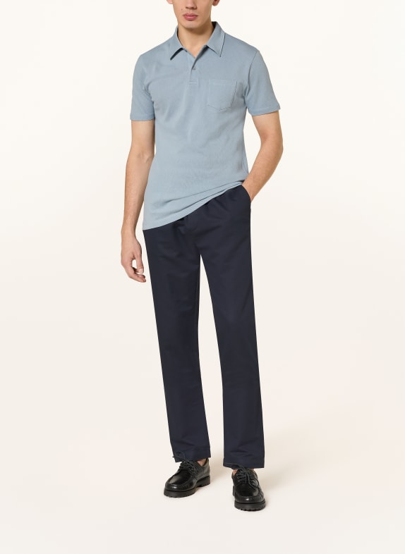 Sunspel Strikket poloshirt RIVIERA BLÅGRÅ