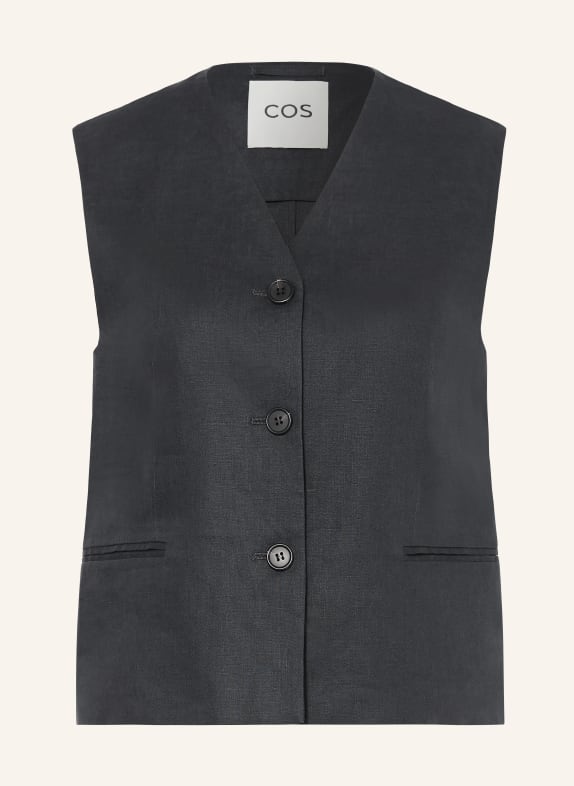 COS Linen blazer vest BLACK