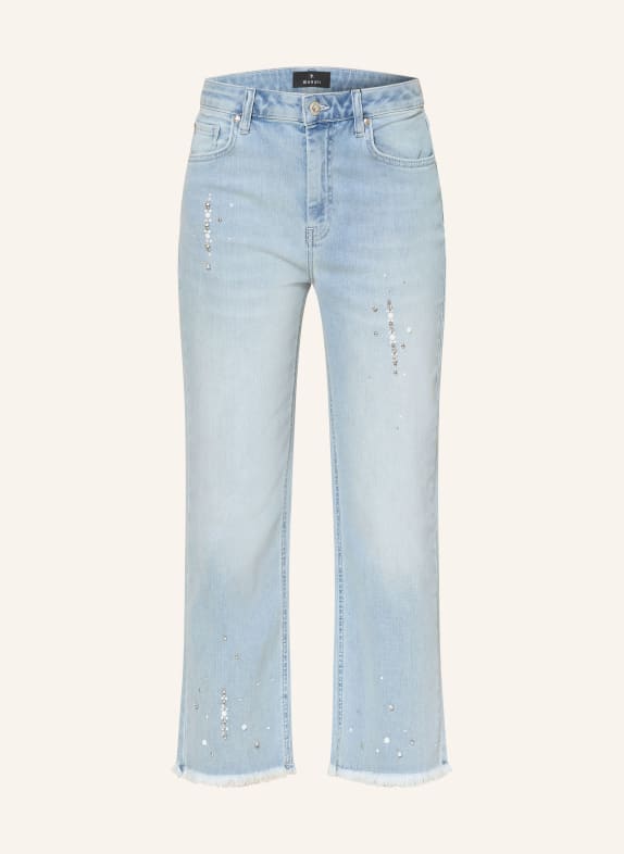 monari Krátké džíny s ozdobnými kamínky 752 light denim