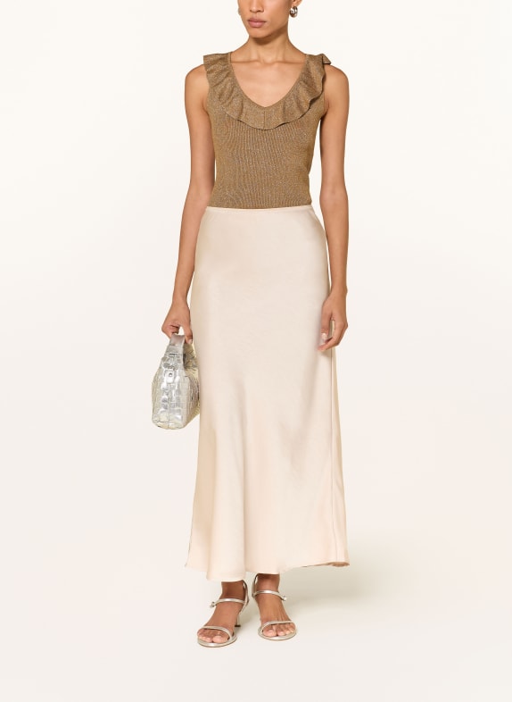 monari Gebreide top met glittergaren en volants BRUIN / ZILVER