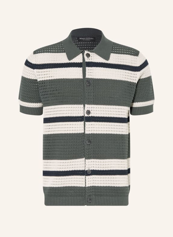 Marc O'Polo Strick-Poloshirt KHAKI / HELLGRAU