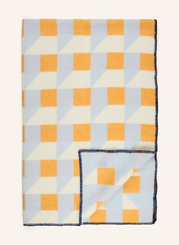 MAISON DEUX Plaid CUBICS CRÈME / GEEL / LICHTBLAUW