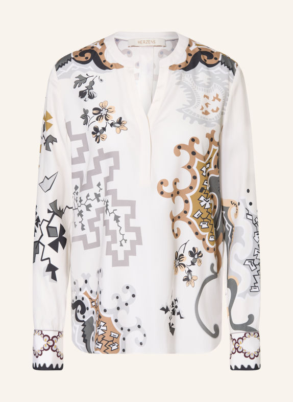 HERZENS Chemisier en soie BLANC / MARRON / GRIS