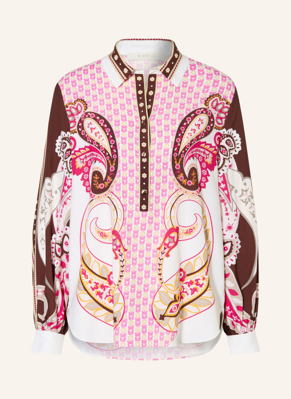 HERZENS Chemisier en soie BLANC / MARRON FONCÉ / ROSE