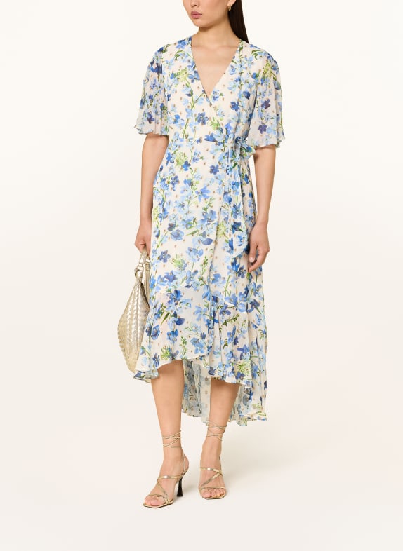 Phase Eight JULIETTE Wrap Dress with Glitter Yarn and Ruffles ECRU / GOLD / DARK BLUE