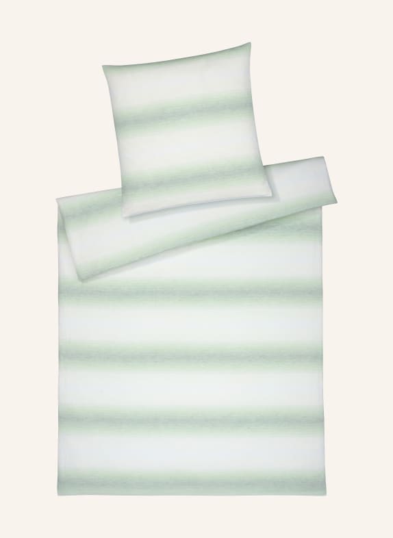 elegante Linge de lit LAYER en lin BLANC / VERT CLAIR