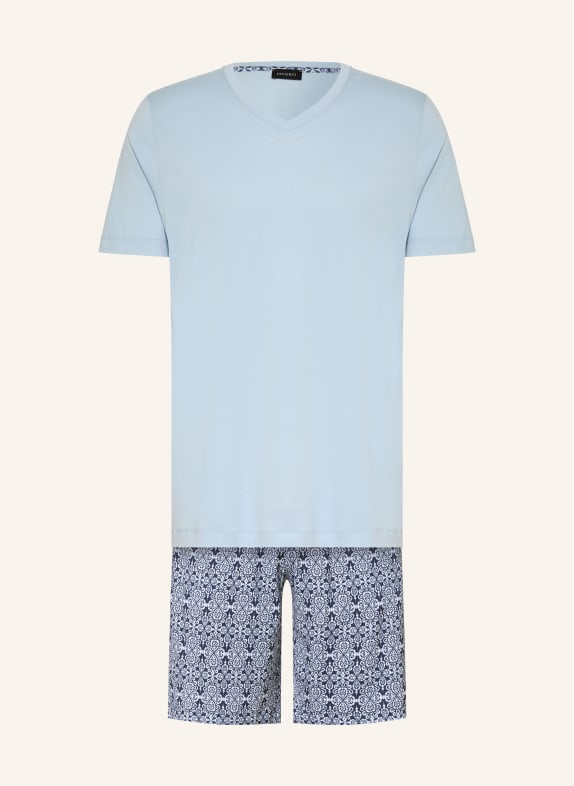 HANRO NIGHT &amp; DAY Shorty Pajamas LIGHT BLUE / DARK BLUE / WHITE
