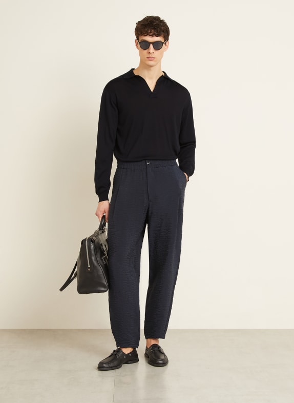 GIORGIO ARMANI Gebreid poloshirt met zijde DONKERBLAUW