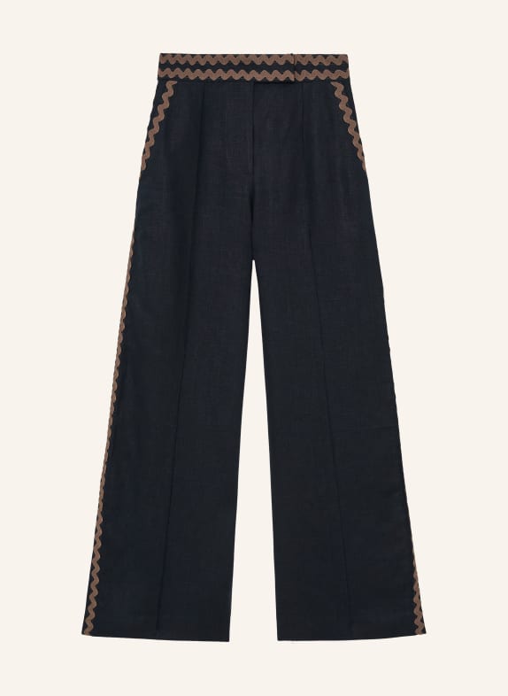 REISS Spodnie lniane MILA GRANATOWY / BRĄZOWY