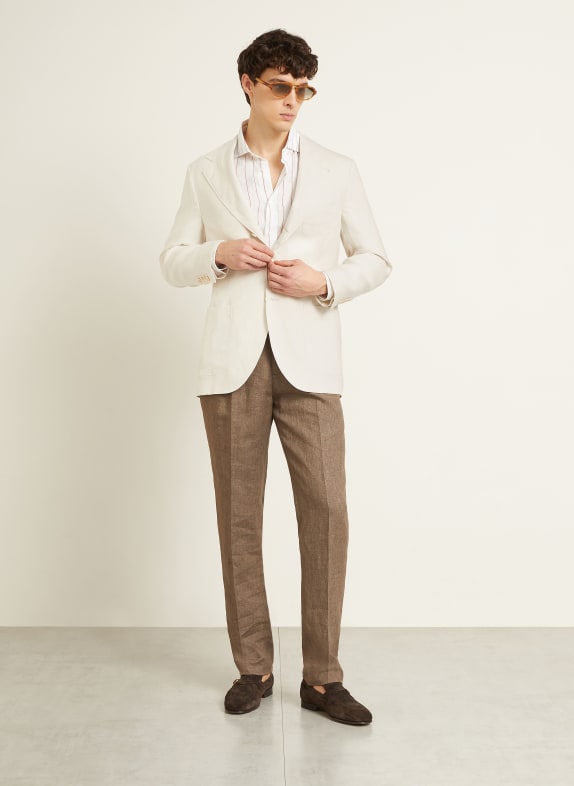 BRUNELLO CUCINELLI Lněné sako Slim Fit KRÉMOVÁ
