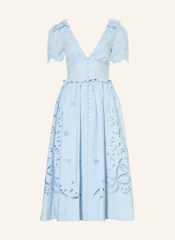 self-portrait Kleid mit Lochspitze und Rüschen HELLBLAU