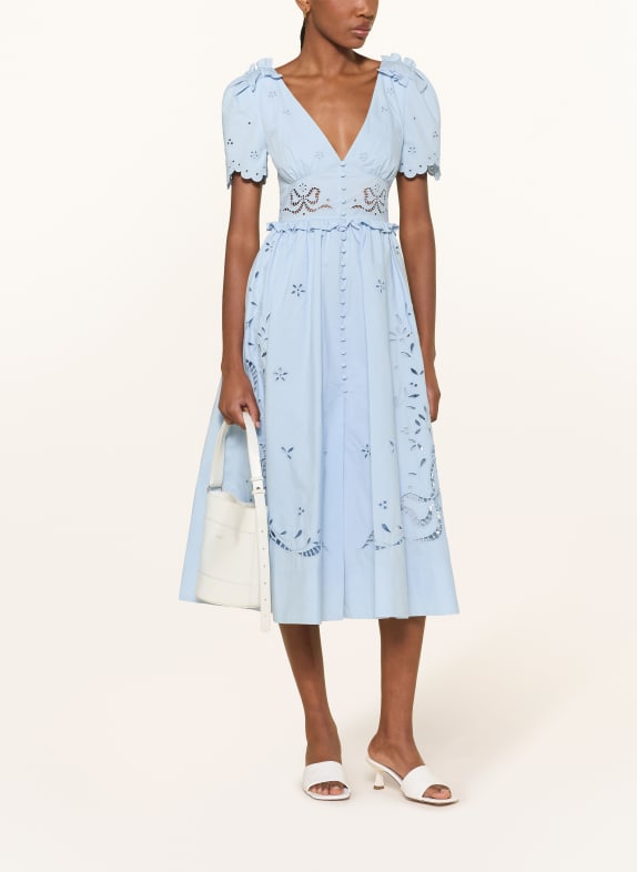 self-portrait Kleid mit Lochspitze und Rüschen HELLBLAU