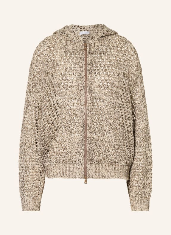 BRUNELLO CUCINELLI Cardigan made of linen and silk LIGHT BROWN / GOLD / DARK BROWN