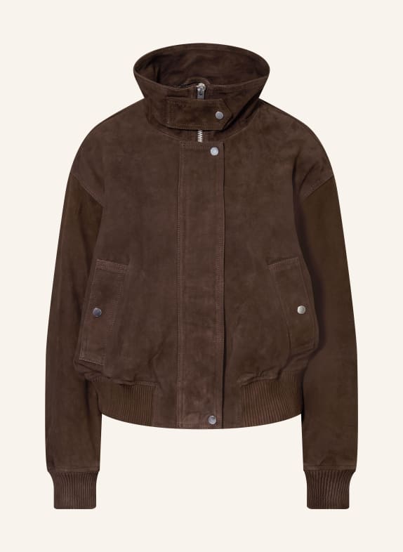 REISS Kožená bunda CARA TMAVĚ HNĚDÁ
