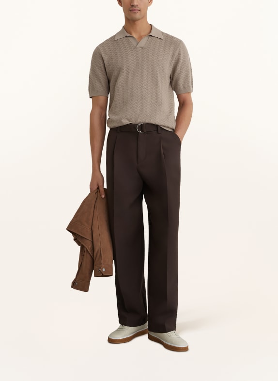 REISS Strikket poloshirt SOL TAUPE