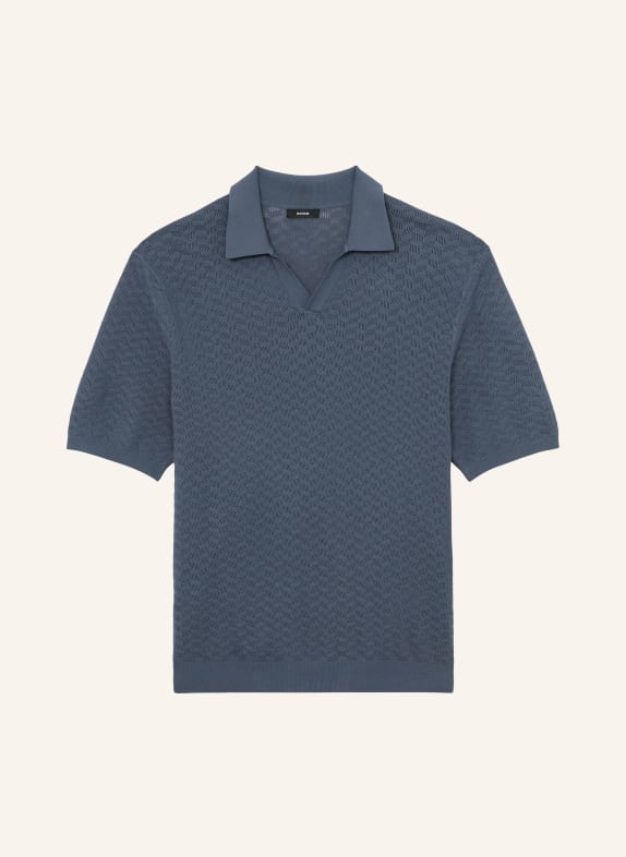 REISS Gebreid poloshirt SOL BLAUW