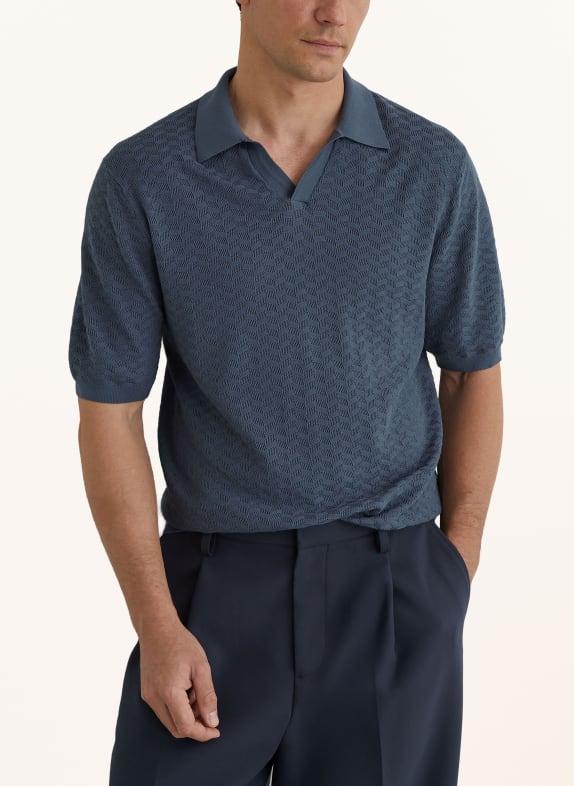 REISS Strikket poloshirt SOL BLÅ