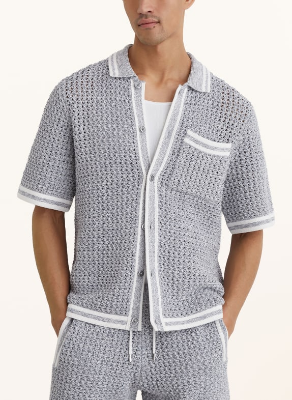 REISS Gebreid overhemd THROUGH Regular Fit BLAUWGRIJS / WIT
