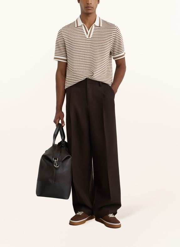 REISS Strikket poloshirt CARLFORD BRUN / HVID