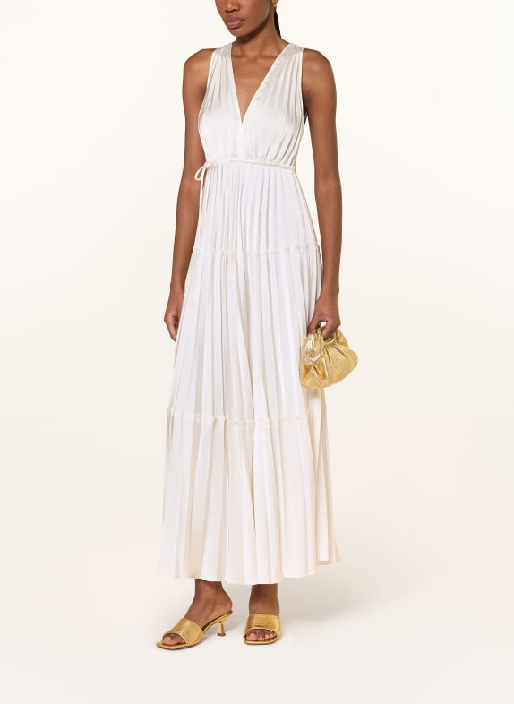 SANDRO Satinkleid mit Plissees WEISS