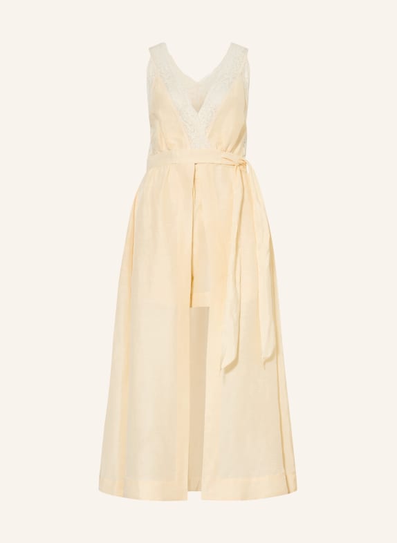 SANDRO Wickelkleid mit Leinen und Spitze HELLGELB / ECRU
