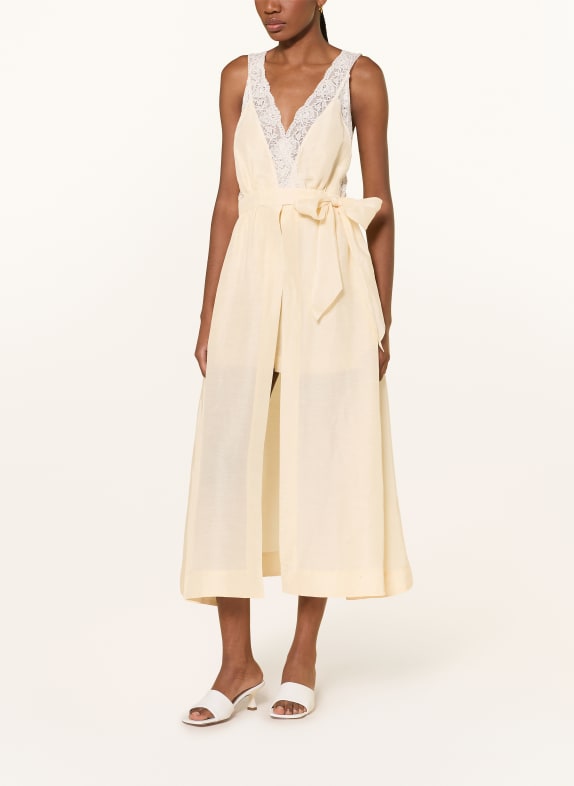 SANDRO Wickelkleid mit Leinen und Spitze HELLGELB / ECRU