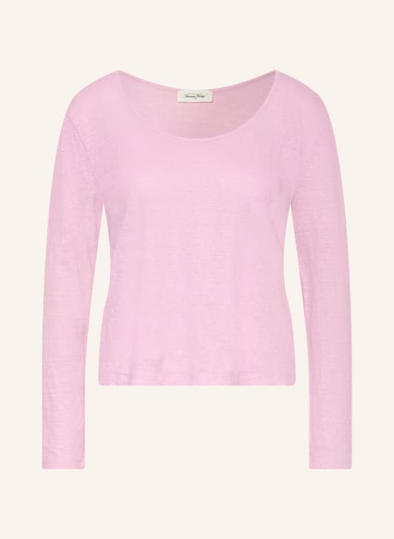 American Vintage Tričko s dlouhým rukávem DUALY z lnu RŮŽOVÁ