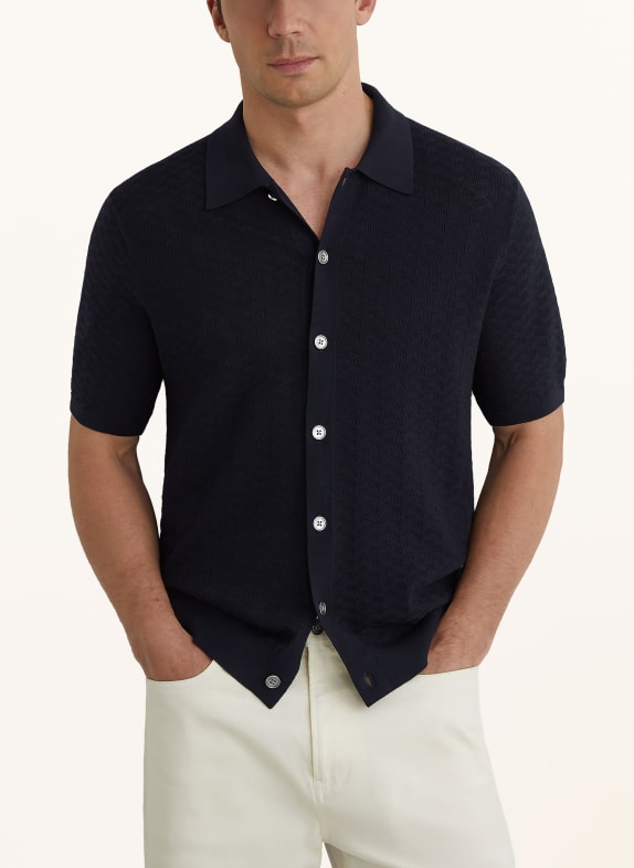 REISS Gebreid overhemd PHOENIX Extra Slim Fit DONKERBLAUW