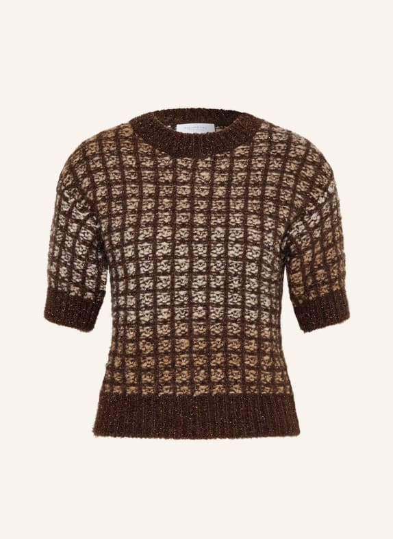 Rich & Royal Gebreid shirt met glittergaren MARRON FONCÉ / CAMEL / ECRU