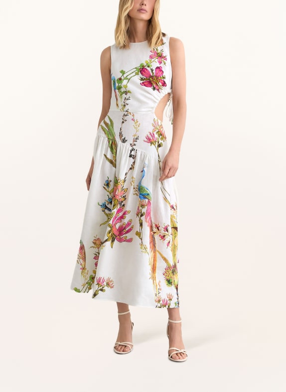 REISS Lněné šaty BIANCA s výřezem BÍLÁ / FIALOVÁ / ZELENÁ