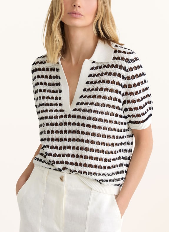 REISS Gebreid poloshirt GEMMA DONKERBLAUW / WIT