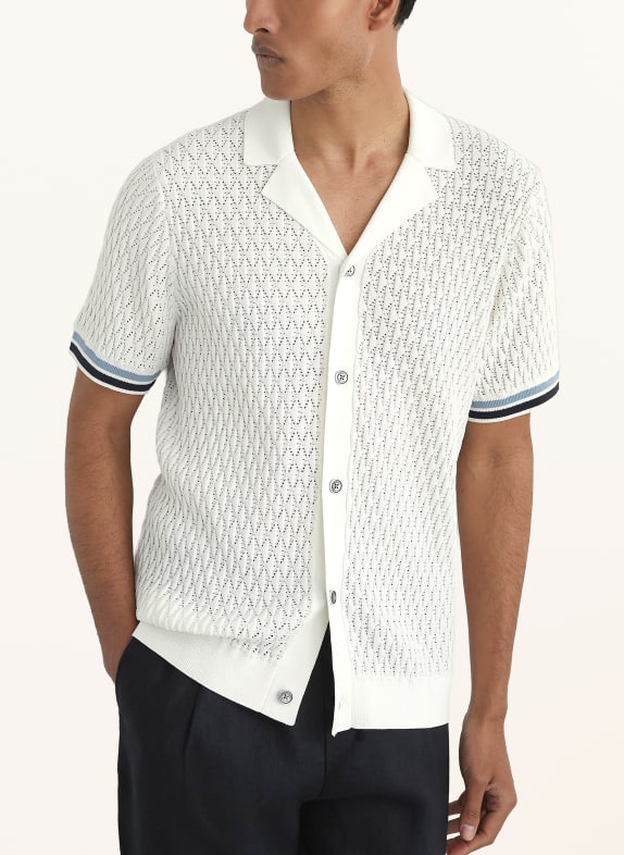 REISS Gebreid overhemd BILSBY Slim Fit WIT / LICHTBLAUW / DONKERBLAUW