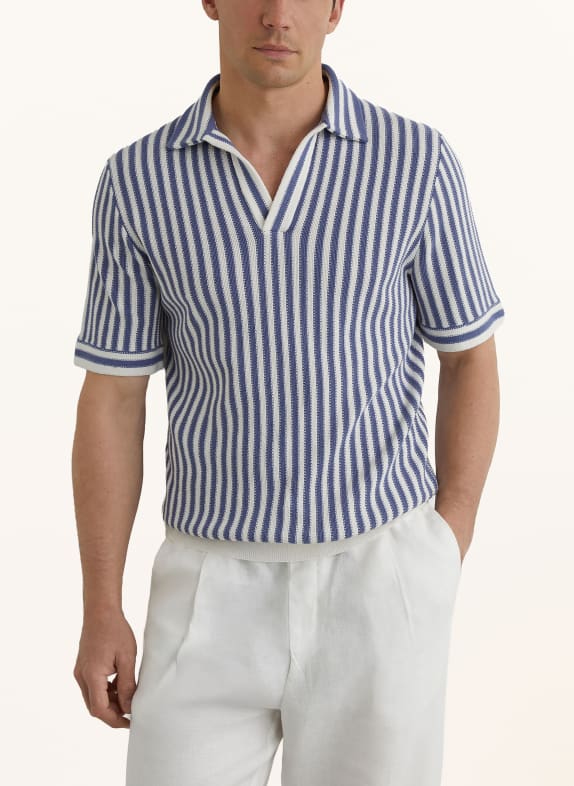 REISS Strikket poloshirt ALBA BLÅ / HVID
