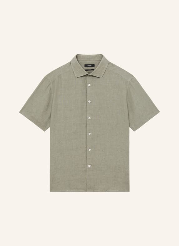 REISS Koszula z krótkim rękawem HOLIDAY Slim Fit z lnu OLIWKOWY