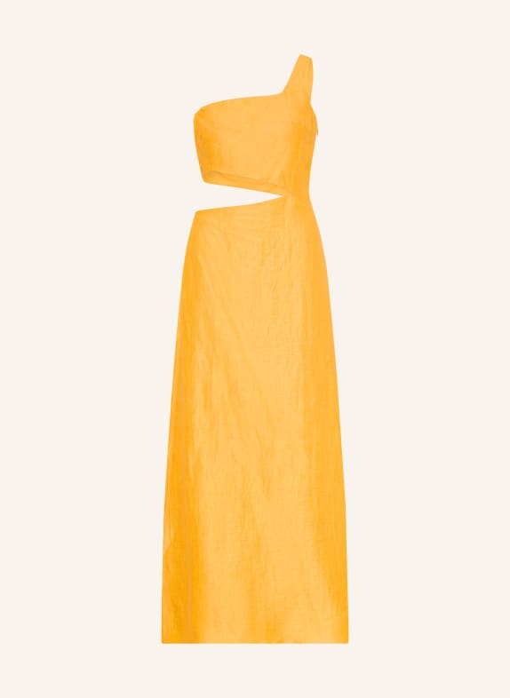 maje Sukienka na jedno ramię z lnu z wycięciem POMARAŃCZOWY