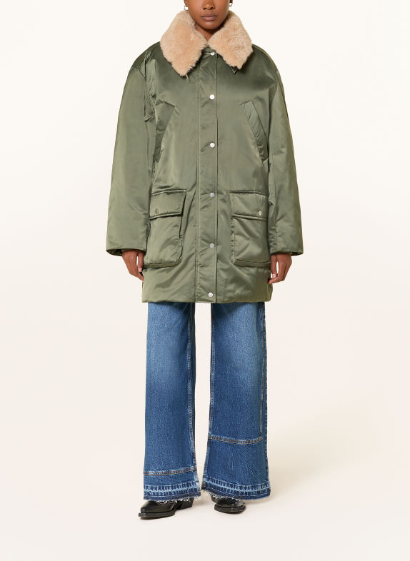 BAUM UND PFERDGARTEN DAIMI Parka in a mix of materials with a detachable collar KHAKI / CAMEL