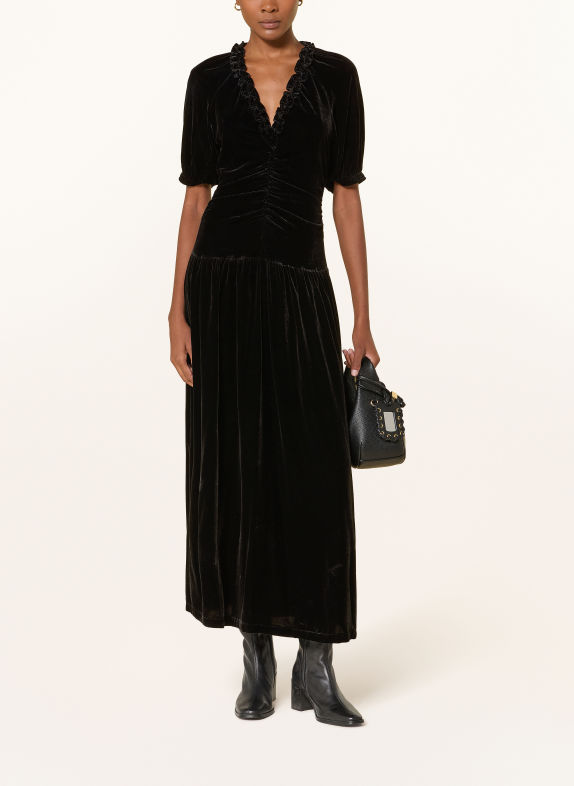 BAUM UND PFERDGARTEN ABELLINE velvet dress with ruffles BLACK