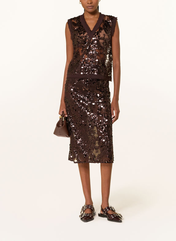 BAUM UND PFERDGARTEN MANIRE mesh top with sequins DARK BROWN