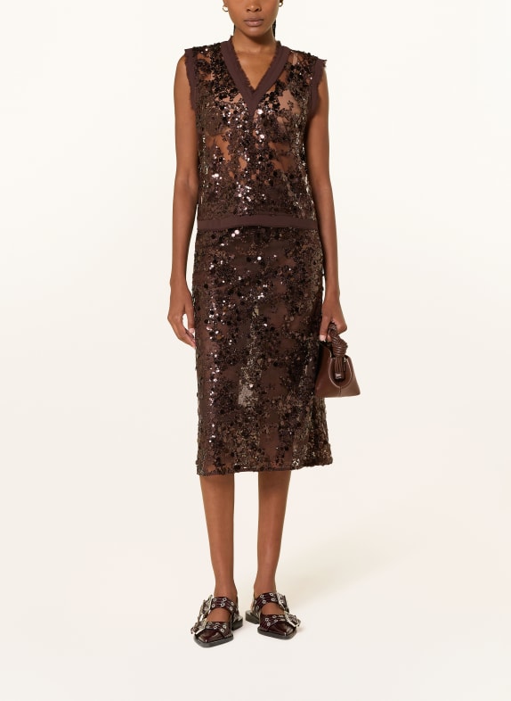 BAUM UND PFERDGARTEN SHANIA mesh skirt with sequins DARK BROWN