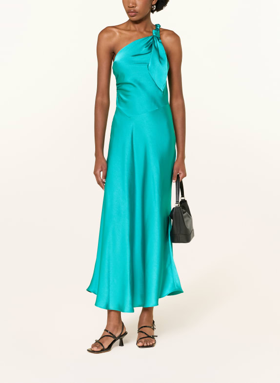 SANDRO One-Shoulder-Kleid aus Satin NEONBLAU