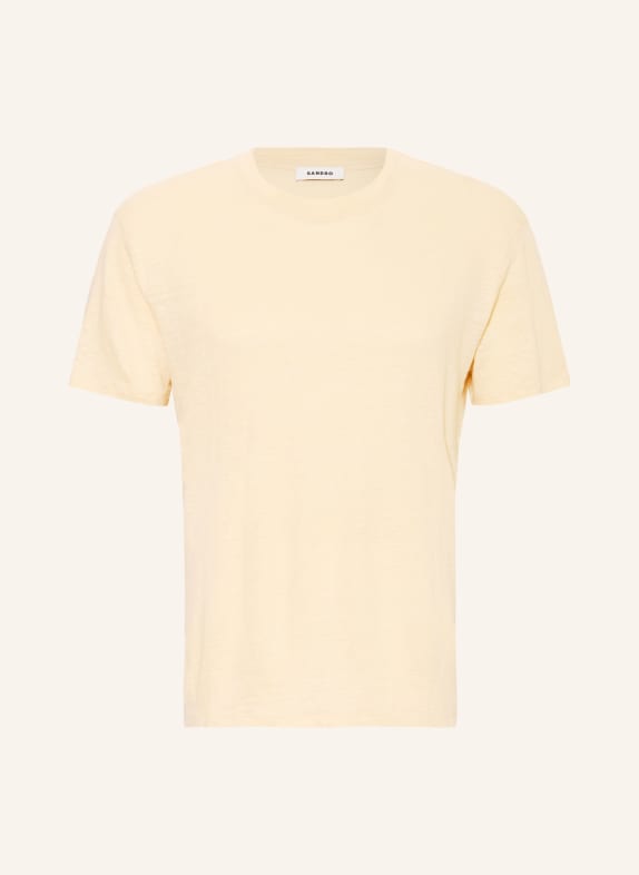 SANDRO T-shirt z lnu JASNOŻÓŁTY