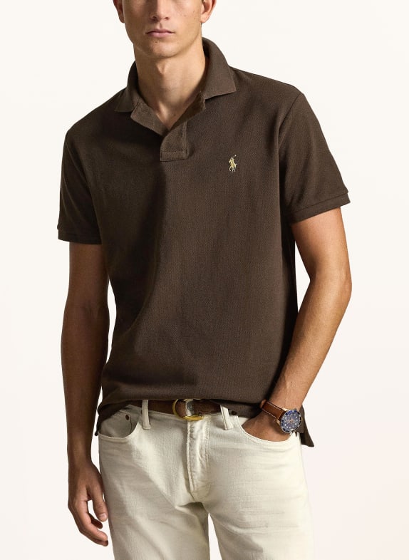 POLO RALPH LAUREN Polokošile z piké Custom Slim Fit TMAVĚ HNĚDÁ