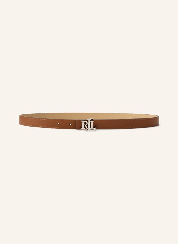 LAUREN RALPH LAUREN Reversible leather belt LIGHT BROWN / SILVER / BROWN