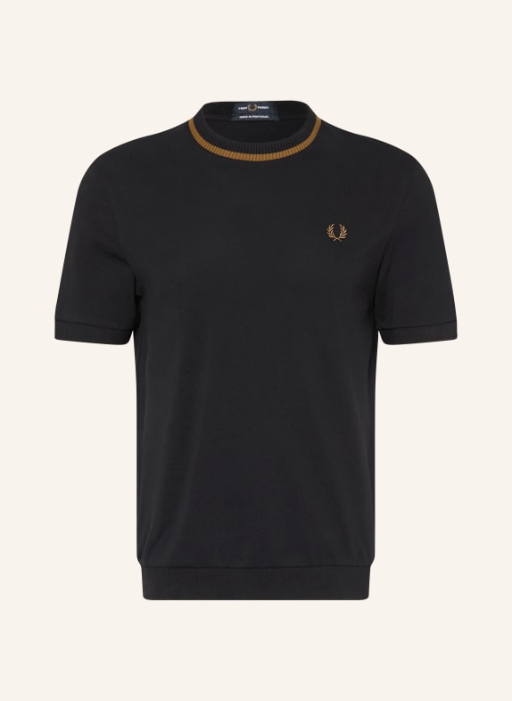 FRED PERRY T-Shirt aus Piqué SCHWARZ / COGNAC