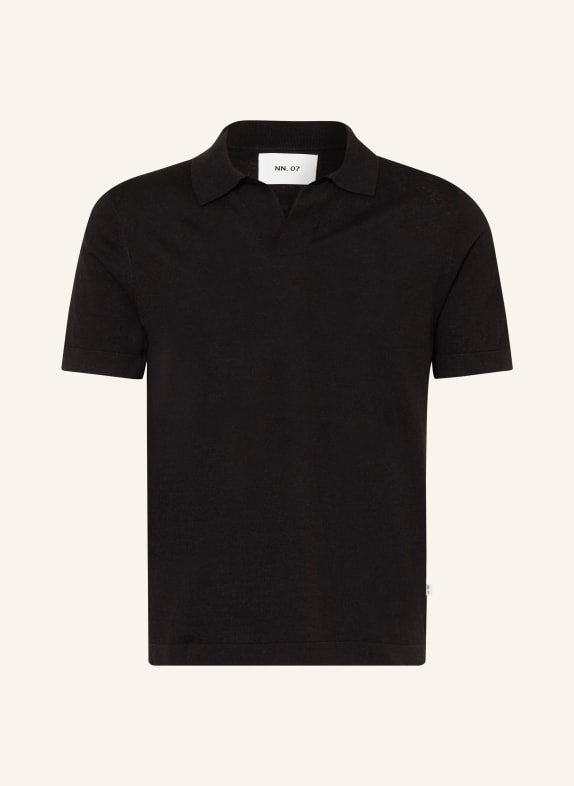 NN.07 Strick-Poloshirt RYAN mit Leinen SCHWARZ