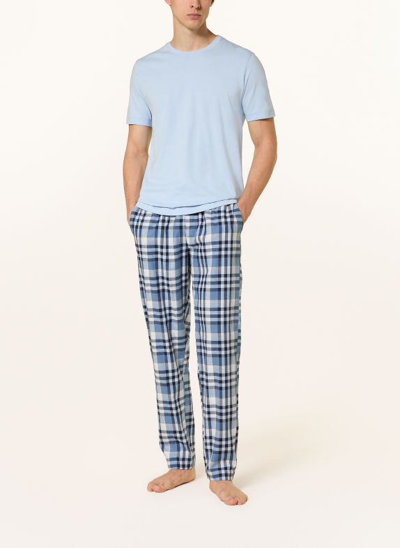 HANRO Pantaloni de dormit COZY COMFORT din flanelă ALBASTRU / ALBASTRU DESCHIS / ALB