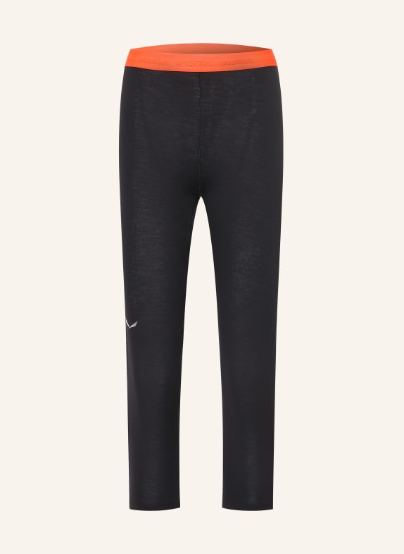 SALEWA Pantalon fonctionnel CRISTALLO en laine mérinos, longueur raccourcie NOIR / ORANGE FLUO