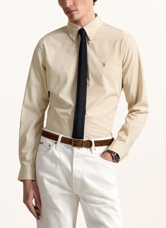 POLO RALPH LAUREN Košile Custom Fit BÉŽOVÁ / BÍLÁ